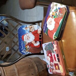 Lot 3 Russell Stover Christmas Collectible Hinged Tin Whitman Santa Claus Dog